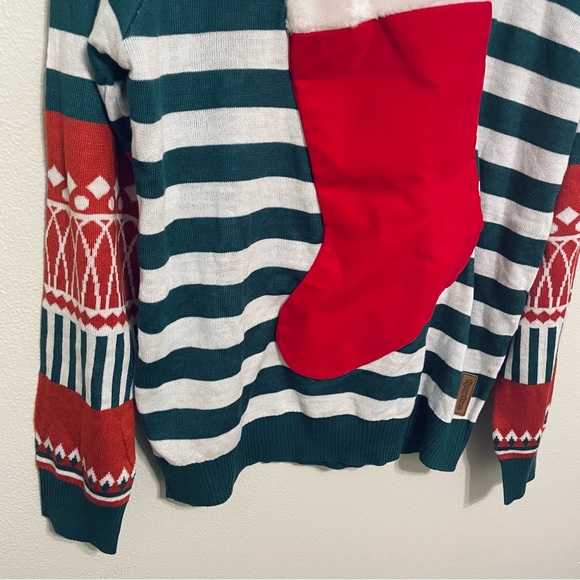 Tipsy Elves Men’s Large Stocking Sweater Green White Ugly Christmas Stripes New - Picture 3 of 8